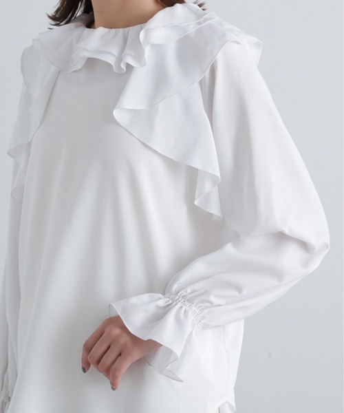 N.(N. Natural Beauty Basic)(エヌエヌナチュラルビューティーベーシック)の「ダブルフリルカラーブラウス(シャツ/ブラウス・レディース・オフホワイト/ブルー・MEDIUM)」の17枚目の写真