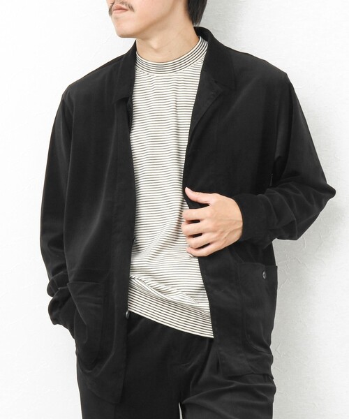 NOLLEY’S(ノーリーズ)の「【WORK ABOUT】トリコットコールカバーオールシャツ(シャツ/ブラウス・メンズ・ブラック/ネイビー/ベージュ/グレイッシュベージュ・M/L/S)」の1枚目の写真