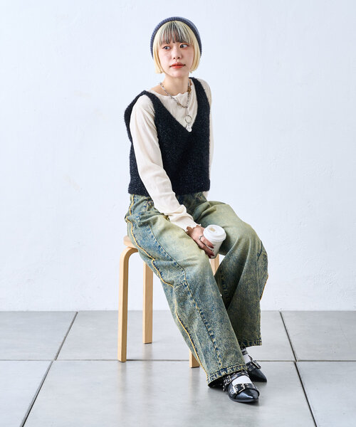 w closet（ダブルクローゼット）の「ベロアシアーカットソー（Tシャツ/カットソー・レディース・アイボリー/ブラック/ネイビー・FREE）」の8枚目の写真