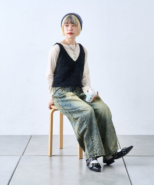 w closet（ダブルクローゼット）の「ベロアシアーカットソー（Tシャツ/カットソー・レディース・アイボリー/ブラック/ネイビー・FREE）」の7枚目の写真