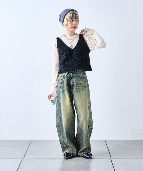 w closet（ダブルクローゼット）の「ベロアシアーカットソー（Tシャツ/カットソー・レディース・アイボリー/ブラック/ネイビー・FREE）」の5枚目の写真