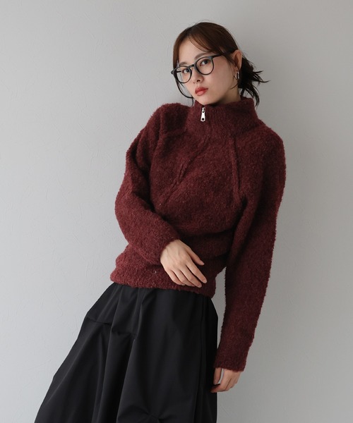 J by blue(ジェイバイブルー)の「ハーフジップブークレニット(ニット/セーター・レディース・ブラウン/アイボリー/ベージュ/ボルドー・MEDIUM)」の4枚目の写真