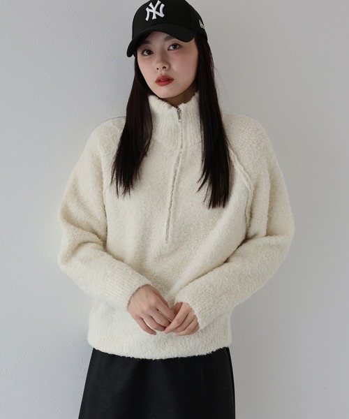 J by blue(ジェイバイブルー)の「ハーフジップブークレニット(ニット/セーター・レディース・ブラウン/アイボリー/ベージュ/ボルドー・MEDIUM)」の10枚目の写真
