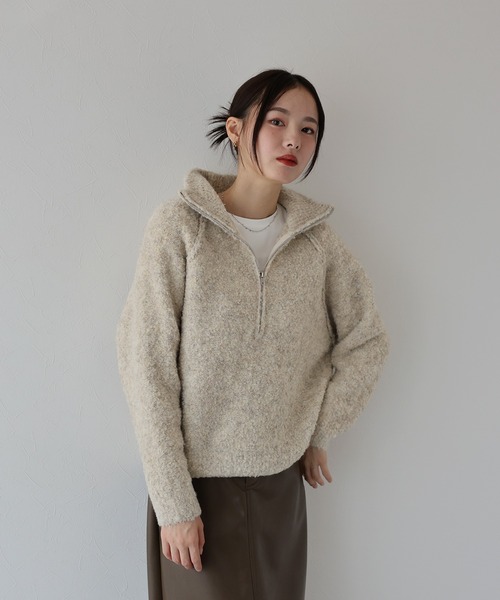 J by blue(ジェイバイブルー)の「ハーフジップブークレニット(ニット/セーター・レディース・ブラウン/アイボリー/ベージュ/ボルドー・MEDIUM)」の6枚目の写真