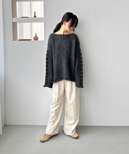 feepur（フェピュール）の「【ハンドウォッシャブル】レースアップオーバーニット（ニット/セーター・レディース・アイボリー/ブラック/グレー・MEDIUM）」の18枚目の写真