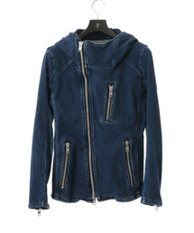 NO ID. | mj3272 - ニットデニムフーデッドライダースブルゾン(ライダースジャケット)