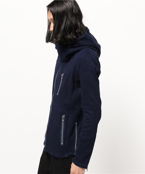 NO ID.(ノーアイディ)の「mj3272 - ニットデニムフーデッドライダースブルゾン(ライダースジャケット・メンズ・ブルー系その他/ブラック・1/3/2)」の15枚目の写真