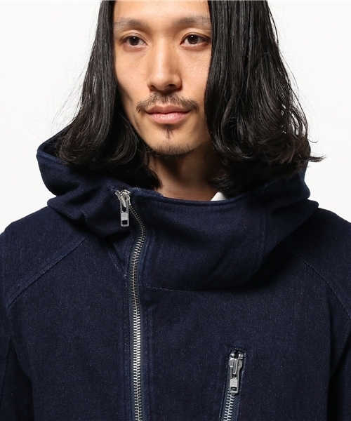 NO ID.(ノーアイディ)の「mj3272 - ニットデニムフーデッドライダースブルゾン(ライダースジャケット・メンズ・ブルー系その他/ブラック・1/3/2)」の10枚目の写真