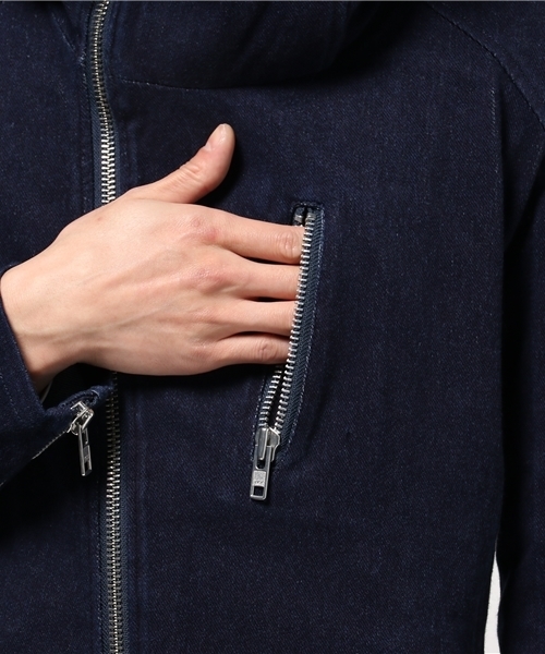 NO ID.(ノーアイディ)の「mj3272 - ニットデニムフーデッドライダースブルゾン(ライダースジャケット・メンズ・ブルー系その他/ブラック・1/3/2)」の11枚目の写真