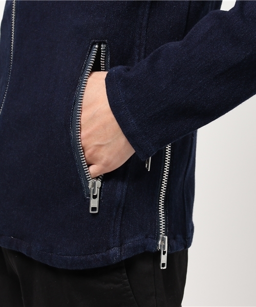 NO ID.(ノーアイディ)の「mj3272 - ニットデニムフーデッドライダースブルゾン(ライダースジャケット・メンズ・ブルー系その他/ブラック・1/3/2)」の12枚目の写真