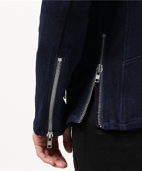 NO ID.(ノーアイディ)の「mj3272 - ニットデニムフーデッドライダースブルゾン(ライダースジャケット・メンズ・ブルー系その他/ブラック・1/3/2)」の13枚目の写真