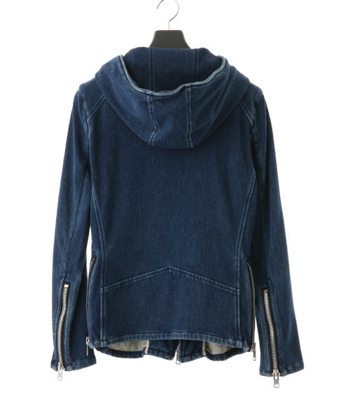 NO ID.(ノーアイディ)の「mj3272 - ニットデニムフーデッドライダースブルゾン(ライダースジャケット・メンズ・ブルー系その他/ブラック・1/3/2)」の3枚目の写真