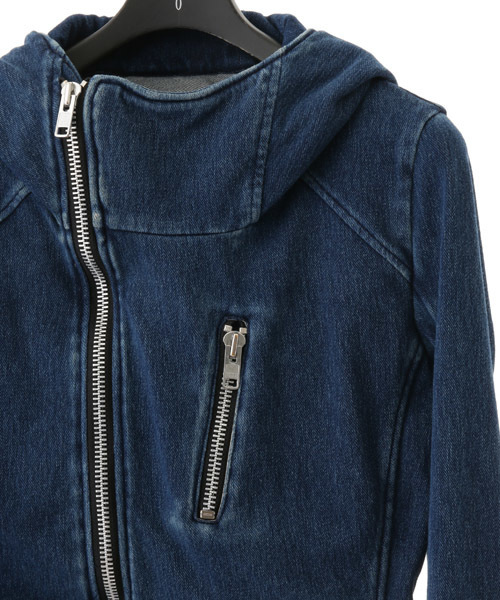 NO ID.(ノーアイディ)の「mj3272 - ニットデニムフーデッドライダースブルゾン(ライダースジャケット・メンズ・ブルー系その他/ブラック・1/3/2)」の4枚目の写真