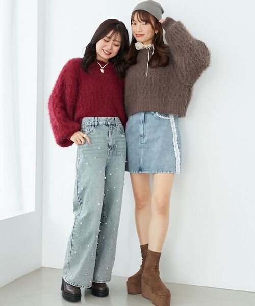 MAJESTIC LEGON（マジェスティックレゴン）の「ふわふわケーブルニット（ニット/セーター・レディース・ピンク/ボルドー/モカ/チャコールグレー/アイボリー・MEDIUM）」の7枚目の写真