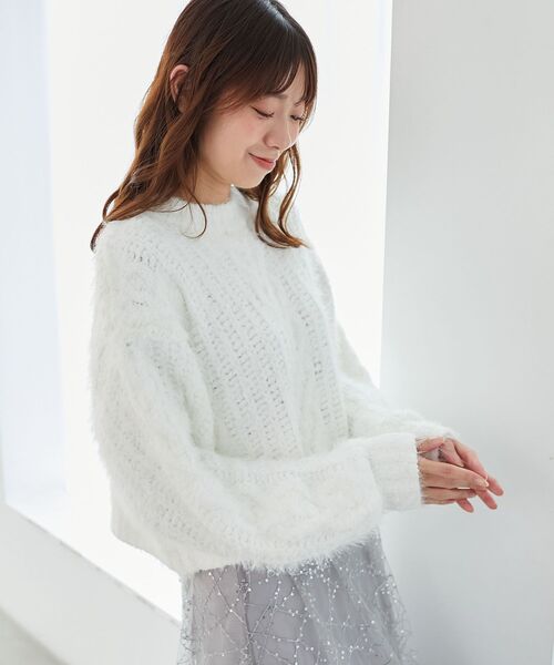 MAJESTIC LEGON（マジェスティックレゴン）の「ふわふわケーブルニット（ニット/セーター・レディース・ピンク/ボルドー/モカ/チャコールグレー/アイボリー・MEDIUM）」の13枚目の写真