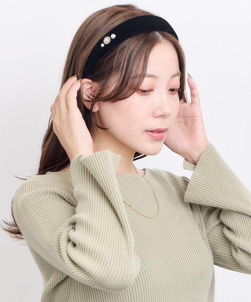 パールビジュー付きベロアカチューシャ（カチューシャ）｜Heartdance