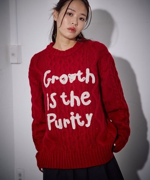 PBLIM(ページボーイリム)の「《UNISEX》ケーブルテガキロゴプルオーバー(ニット/セーター・レディース・ネイビー/レッド/アイボリー・FREE)」の3枚目の写真
