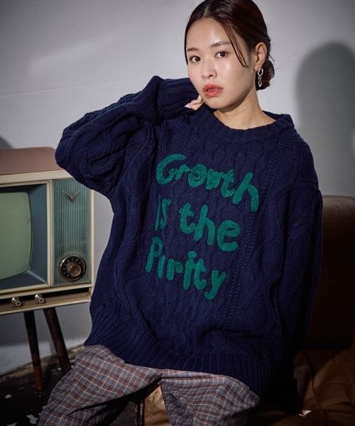 セール】《UNISEX》ケーブルテガキロゴプルオーバー（ニット/セーター