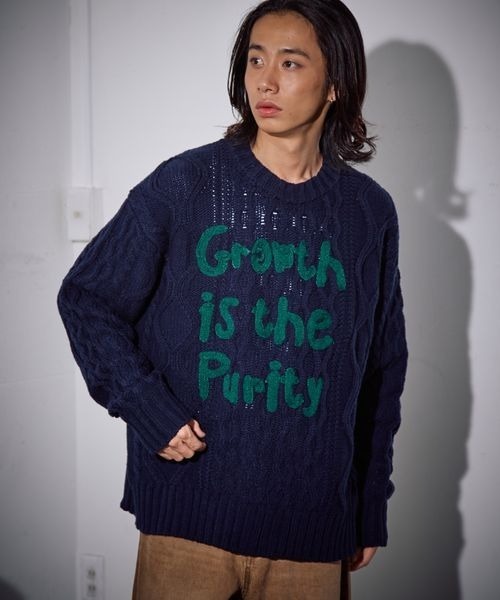 セール】《UNISEX》ケーブルテガキロゴプルオーバー（ニット/セーター