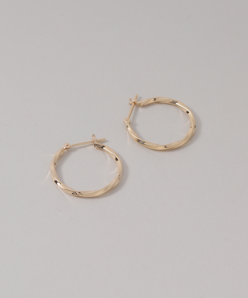 スクリュー角パイプフープピアス K10（両耳）（ピアス（両耳用