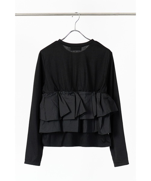 MUVEILドッキングトップス レザーフリル セール】フリルチュールドッキングトップス/2WAY（Tシャツ