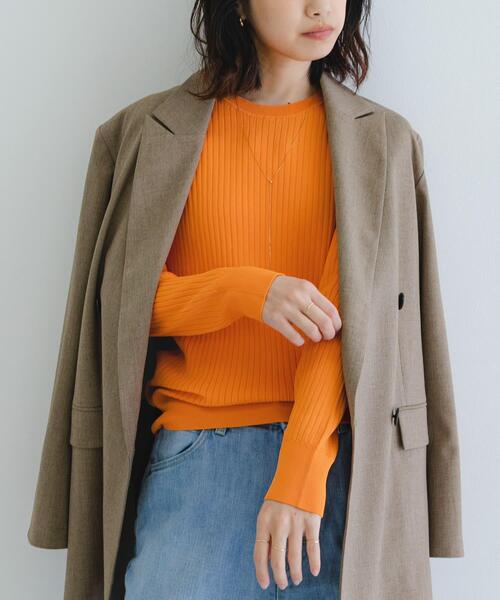 URBAN RESEARCH（アーバンリサーチ）の「『WEB限定』クルーネックコンパクトリブニット（ニット/セーター・レディース・グレー系その他/チャコールグレー/ミント/オレンジ/ピンク・FREE）」の7枚目の写真