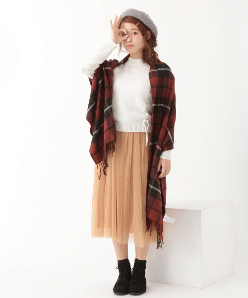 earth music&ecology（アースミュージックアンドエコロジー）の「チュールミディスカート（スカート・レディース・ベージュ/ネイビー/アイボリー/ライトグレー・FREE）」の3枚目の写真