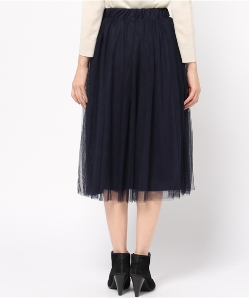 earth music&ecology（アースミュージックアンドエコロジー）の「チュールミディスカート（スカート・レディース・ベージュ/ネイビー/アイボリー/ライトグレー・FREE）」の7枚目の写真