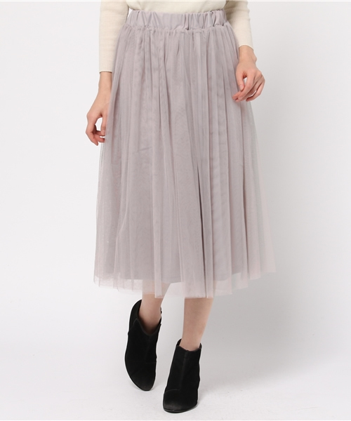 earth music&ecology（アースミュージックアンドエコロジー）の「チュールミディスカート（スカート・レディース・ベージュ/ネイビー/アイボリー/ライトグレー・FREE）」の13枚目の写真