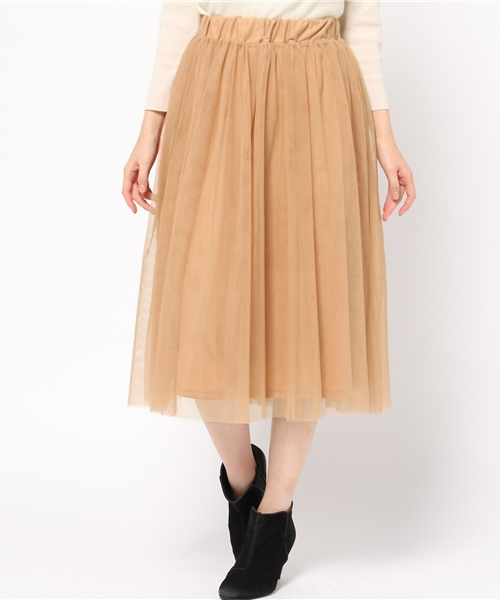 earth music&ecology（アースミュージックアンドエコロジー）の「チュールミディスカート（スカート・レディース・ベージュ/ネイビー/アイボリー/ライトグレー・FREE）」の14枚目の写真