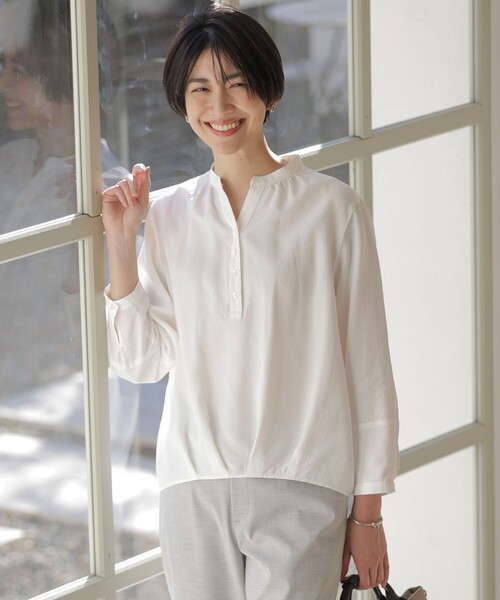 J.PRESS Ladies(J.プレス レディス)の「【洗える】アセVisシャドーギンガム タック ブラウス(シャツ/ブラウス・レディース・ホワイト系・XS)」の1枚目の写真