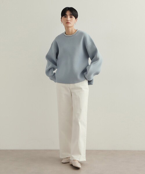 OPAQUE.CLIP(オペークドットクリップ)の「パール調ボタン付ニット【洗濯機洗い可/抗ピル】(ニット/セーター・レディース・ホワイト/ブラック/イエロー系その他/サックスブルー・38/40/42)」の14枚目の写真