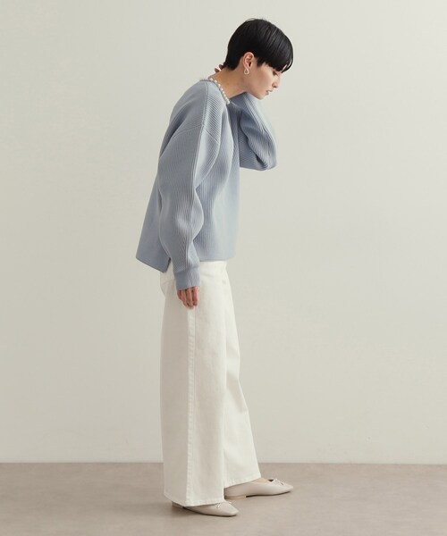 OPAQUE.CLIP(オペークドットクリップ)の「パール調ボタン付ニット【洗濯機洗い可/抗ピル】(ニット/セーター・レディース・ホワイト/ブラック/イエロー系その他/サックスブルー・38/40/42)」の15枚目の写真