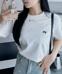 リボン ワンポイント 刺繍 半袖 Tシャツ