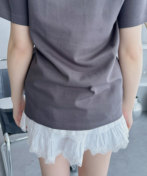 Ada.(エイダ)の「リボン ワンポイント 刺繍 半袖 Tシャツ(Tシャツ/カットソー・レディース・ホワイト/ピンク/チャコール・FREE)」の13枚目の写真