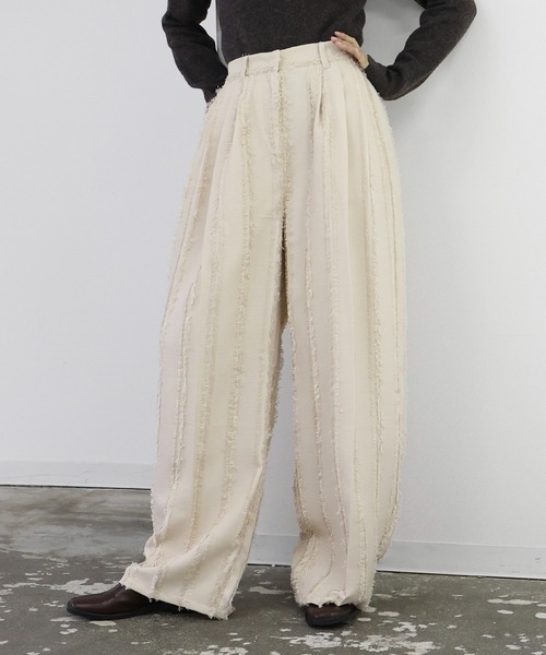 hellam（へラム）の「フリンジストライプタックパンツ（スラックス・レディース・ブラックミックス/アイボリー/ブラック・FREE）」の2枚目の写真