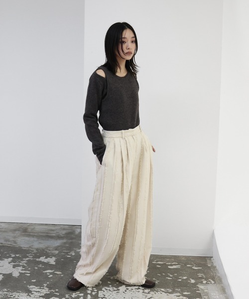 hellam（へラム）の「フリンジストライプタックパンツ（スラックス・レディース・ブラックミックス/アイボリー/ブラック・FREE）」の21枚目の写真