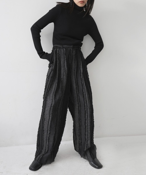 hellam（へラム）の「フリンジストライプタックパンツ（スラックス・レディース・ブラックミックス/アイボリー/ブラック・FREE）」の4枚目の写真