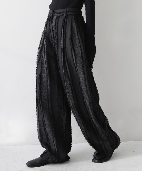 hellam（へラム）の「フリンジストライプタックパンツ（スラックス・レディース・ブラックミックス/アイボリー/ブラック・FREE）」の5枚目の写真