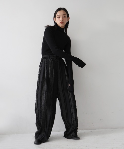 hellam（へラム）の「フリンジストライプタックパンツ（スラックス・レディース・ブラックミックス/アイボリー/ブラック・FREE）」の7枚目の写真