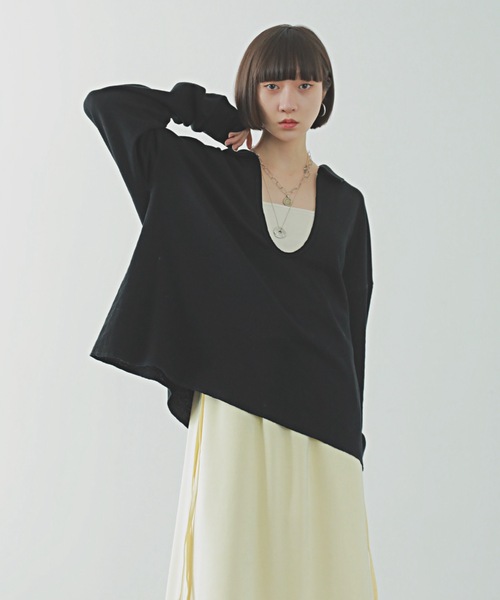 PURE BRIGHT（ピュアブライト）の「スキッパー襟サーマルトップス（Tシャツ/カットソー・レディース・オフホワイト/グレー/ブラック・FREE）」の4枚目の写真