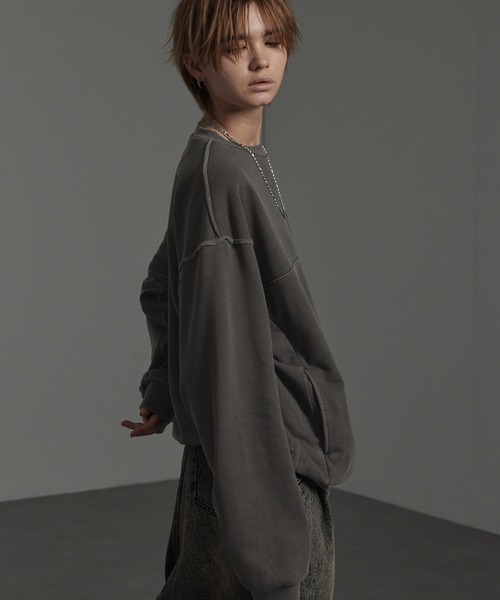 CIYOT（シヨウト）の「【CIYOT-シヨウト-】ヴィンテージメイクシームデザイン ケミカルウォッシュダメージパッチロゴスウェット（スウェット・メンズ・アッシュグレー/ブルー/ワイン/スミクロ・M/L）」の21枚目の写真