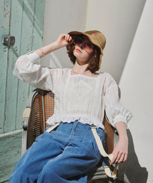 Unitage（ユニテージ）の「スクエアレースブラウス（シャツ/ブラウス・レディース・ホワイト/ピンク・FREE）」の9枚目の写真