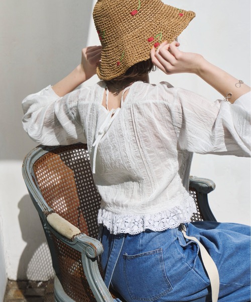 Unitage（ユニテージ）の「スクエアレースブラウス（シャツ/ブラウス・レディース・ホワイト/ピンク・FREE）」の8枚目の写真