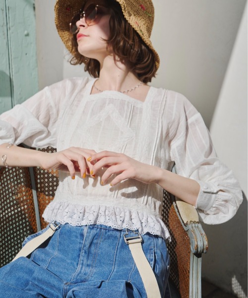 Unitage（ユニテージ）の「スクエアレースブラウス（シャツ/ブラウス・レディース・ホワイト/ピンク・FREE）」の7枚目の写真