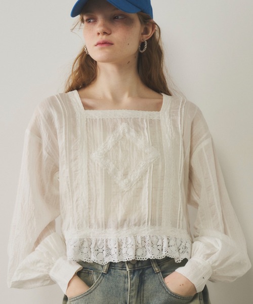 Unitage（ユニテージ）の「スクエアレースブラウス（シャツ/ブラウス・レディース・ホワイト/ピンク・FREE）」の13枚目の写真