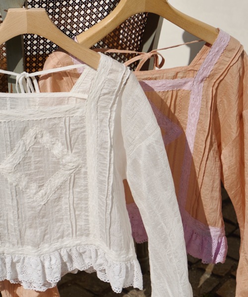 Unitage（ユニテージ）の「スクエアレースブラウス（シャツ/ブラウス・レディース・ホワイト/ピンク・FREE）」の14枚目の写真