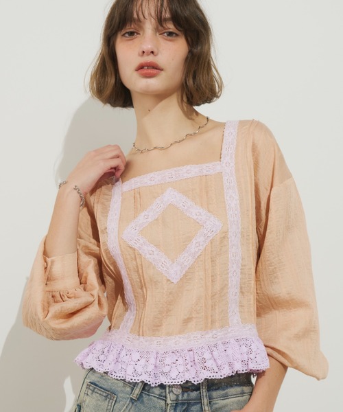 Unitage（ユニテージ）の「スクエアレースブラウス（シャツ/ブラウス・レディース・ホワイト/ピンク・FREE）」の18枚目の写真