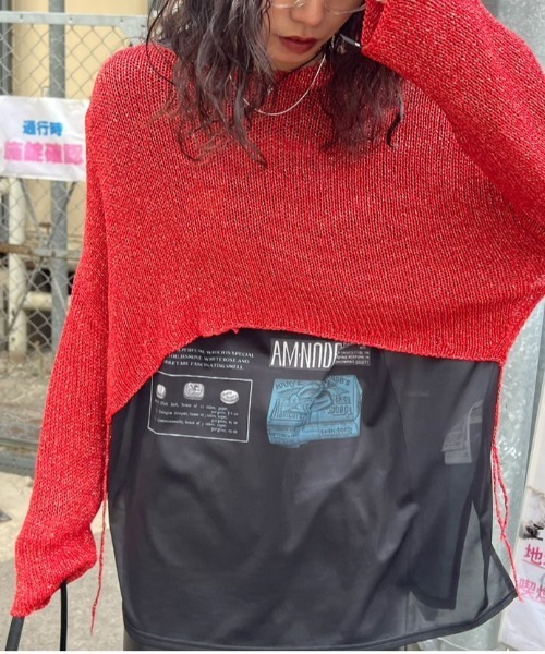 Ameri（アメリ）の「SHINY LOOSE KNIT SHORT TOP（ニット/セーター