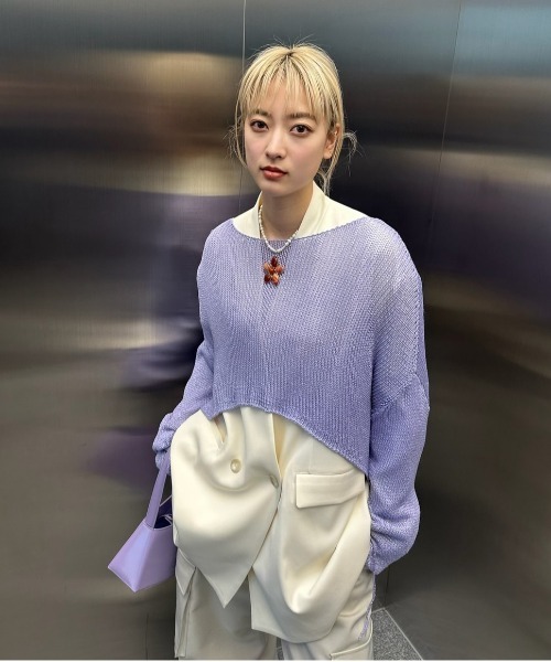 Ameri（アメリ）の「SHINY LOOSE KNIT SHORT TOP（ニット/セーター